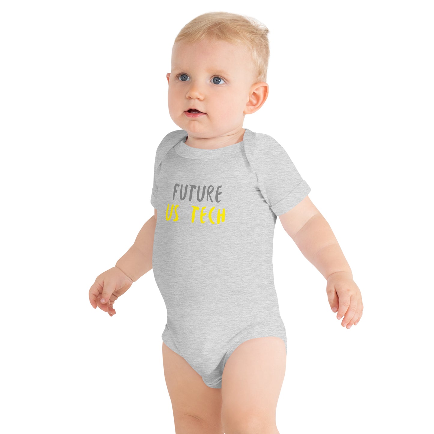 Future Ultrasound Tech - Grey/Yellow - Baby short sleeve one piece