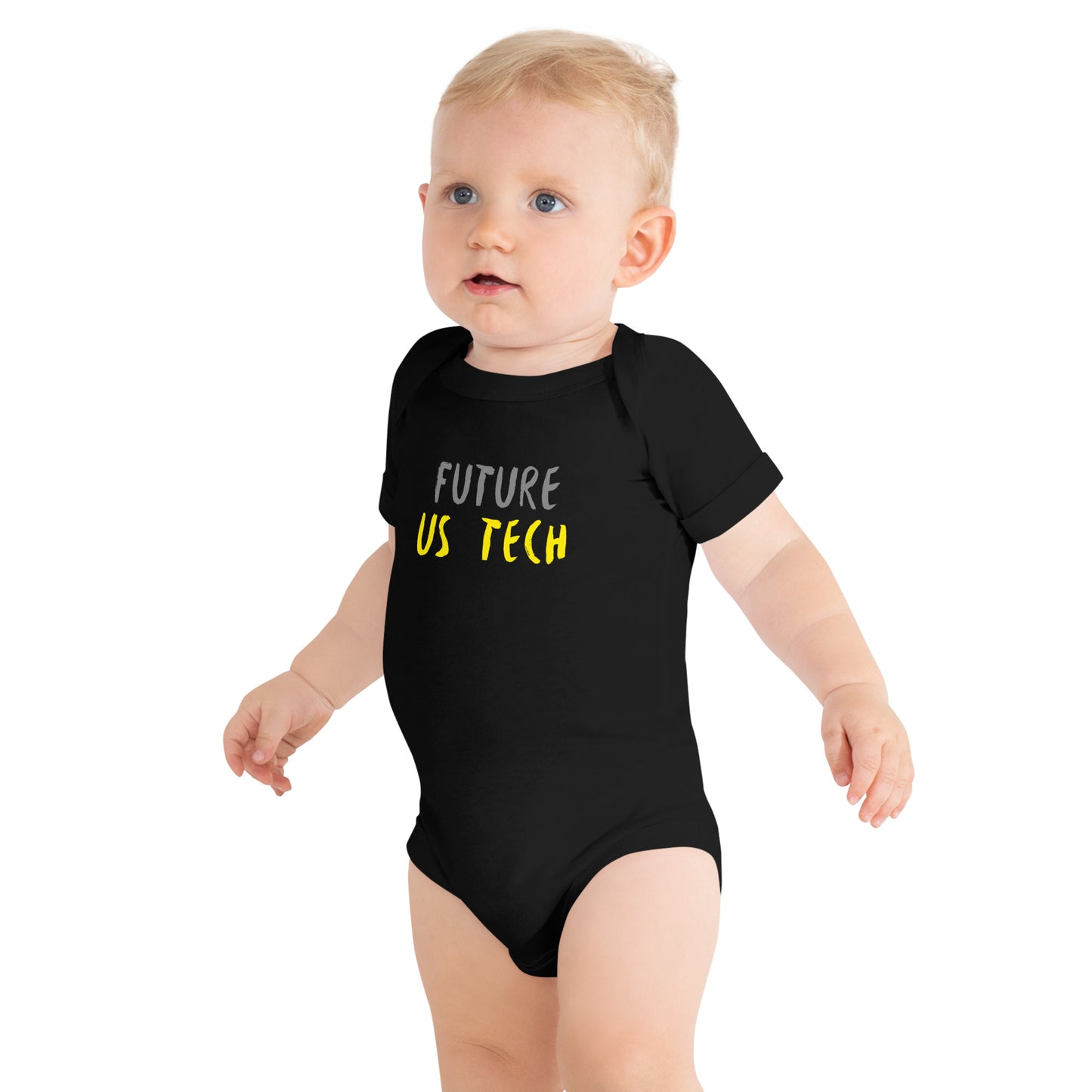 Future Ultrasound Tech - Grey/Yellow - Baby short sleeve one piece