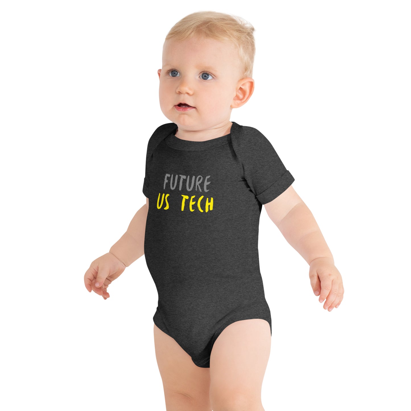 Future Ultrasound Tech - Grey/Yellow - Baby short sleeve one piece