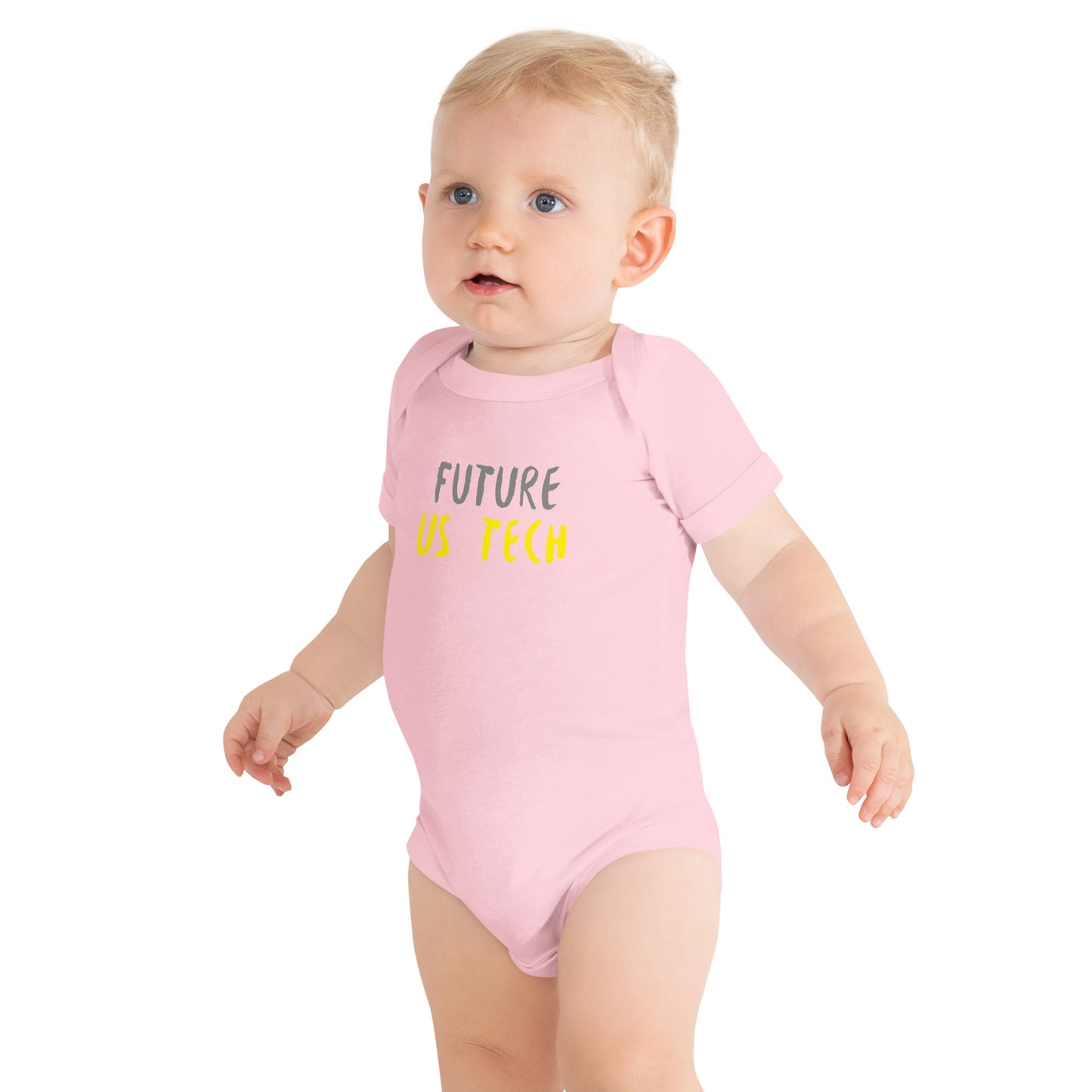 Future Ultrasound Tech - Grey/Yellow - Baby short sleeve one piece